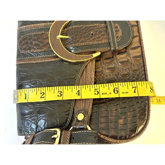 Brahmin Croc-Embossed Leather Large Buckle Flap Shoulder Bag Brown - Picture 16 of 16